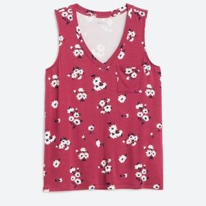 MARKET & SPRUCE Tank Size Small Sleeveless Knit V-Neck Summer Pink Floral